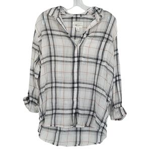 Treasure & Bond Plaid Boyfriend Shirt In Ivory Navy Renee Plaid NEW WITH TAGS